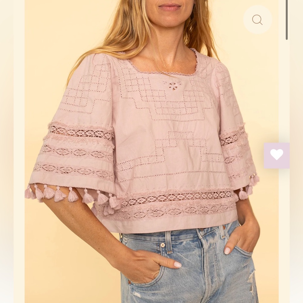Sea New York Dusty Pink Embroidered Tassel Short Sleeve Top